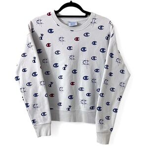 Champion White and Blue Logo Reverse Weave